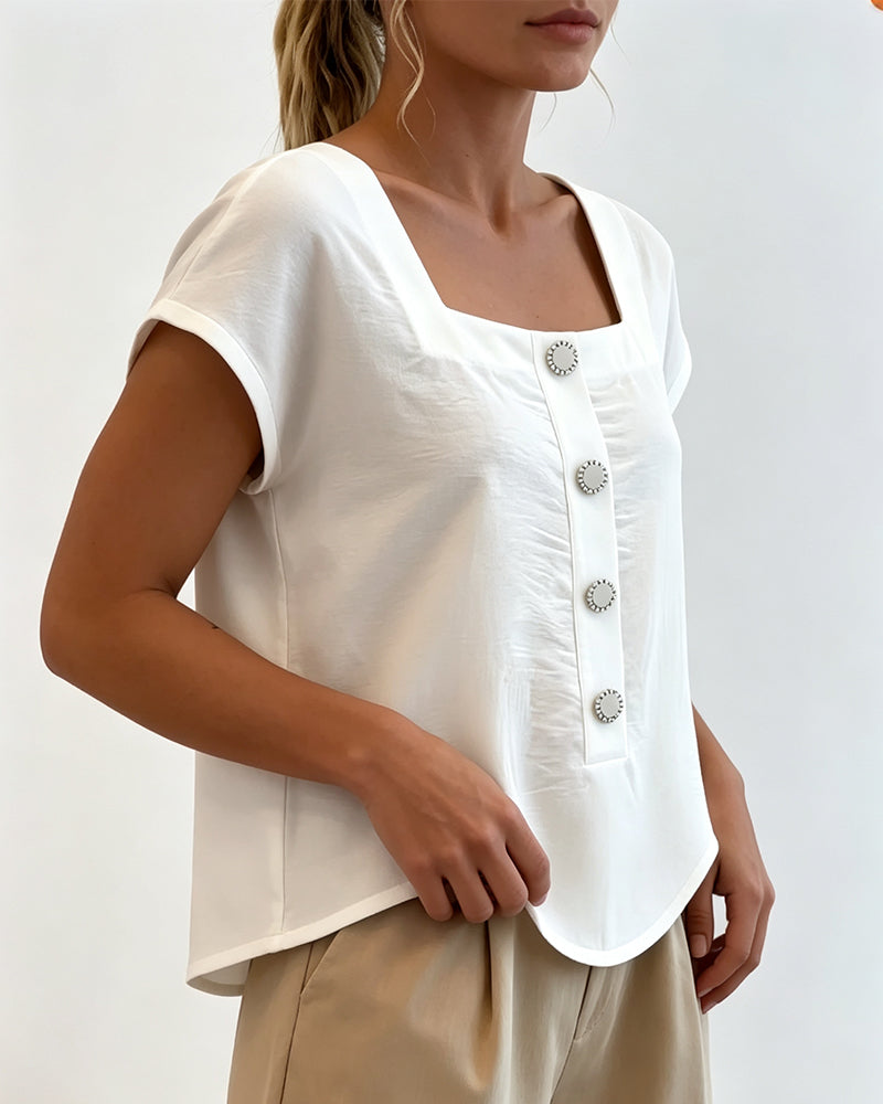 Square Collar Solid Color Blouse blouses & shirts spring summer