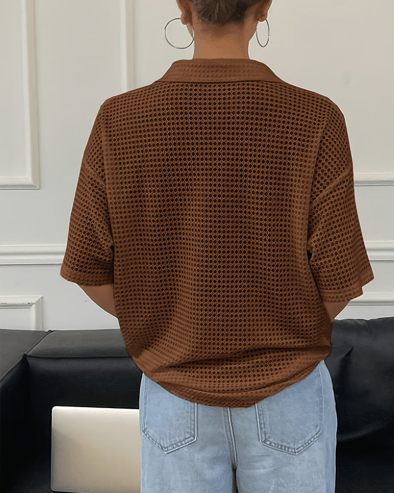 Polo Lapel Drop Shoulder T-Shirt