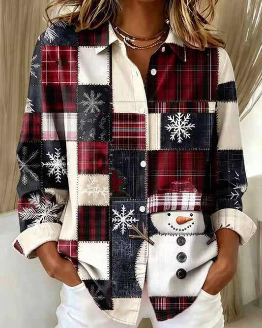 Lapel Button Plaid Christmas Style Shirt 2024 f/w blouses & shirts christmas