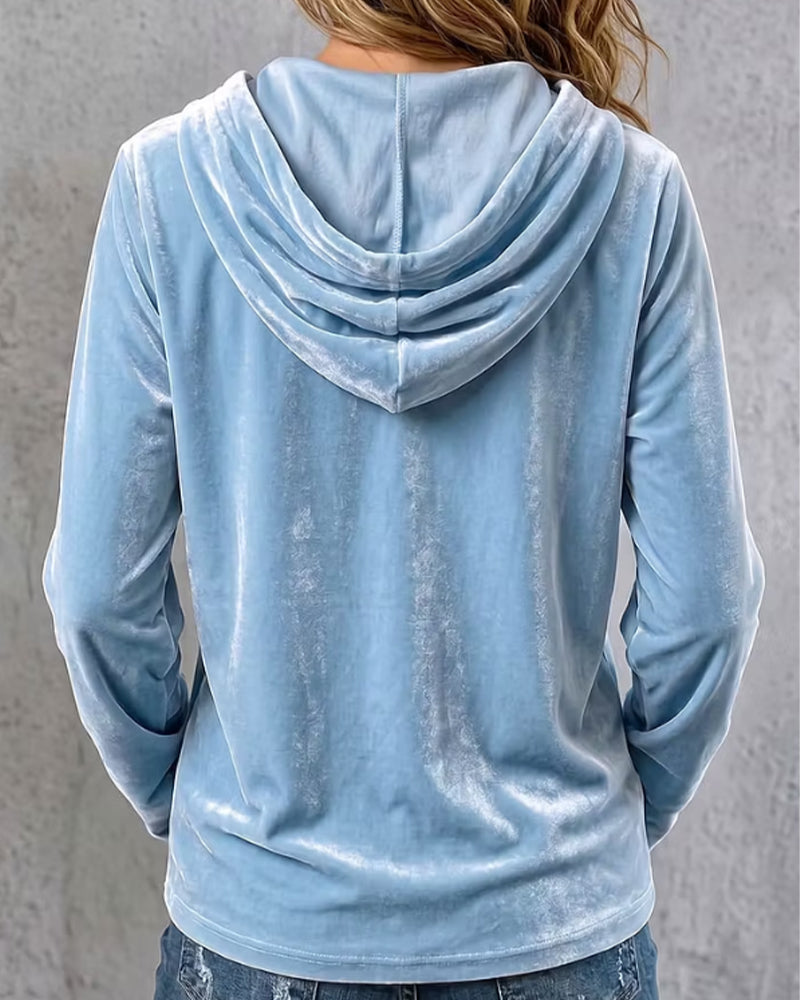 Drawstring Button Hooded Coat