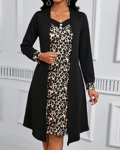 Fake Two-Piece Leopard Print Dress