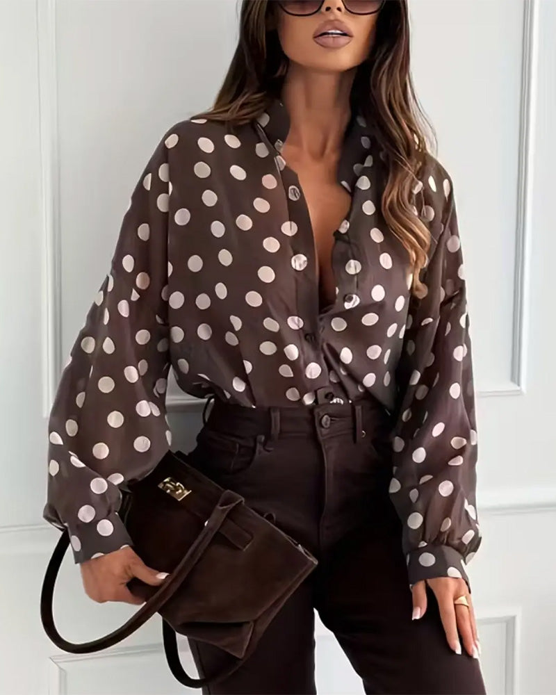 Long-Sleeved Polka Dot Blouse