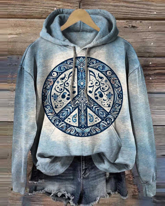 Women's Hippie Art Print Casual Sweatshirt 2024 f/w faith & slogan hoodies