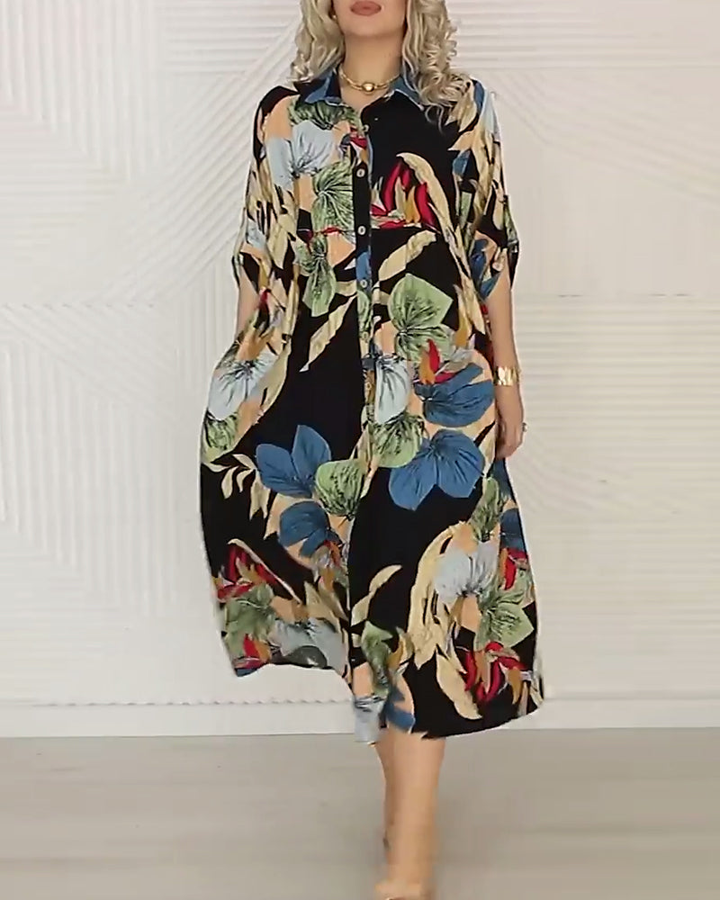 Loose-fitting lapel dress with colorful prints 2023 f/w casual dresses spring summer vacation dresses