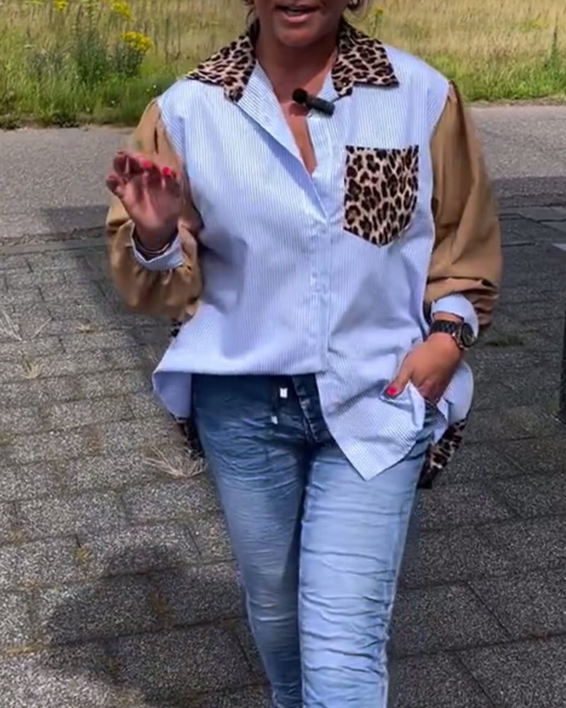 Leopard print lapel casual shirt blouses & shirts spring