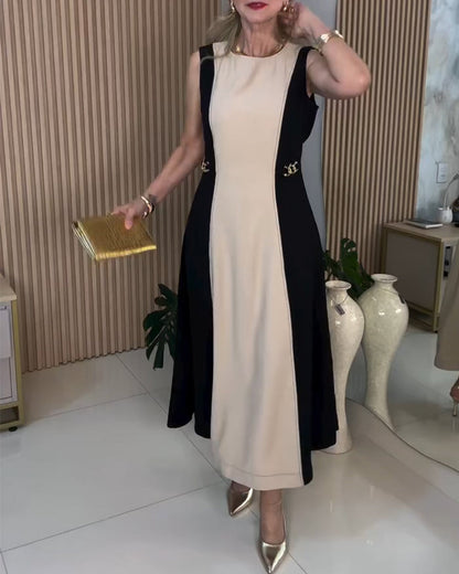 Sleeveless Contrast Color Elegant Waist Dress