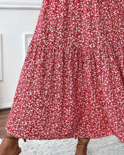 Layered Tiny Flower Print A-Line Long Skirt