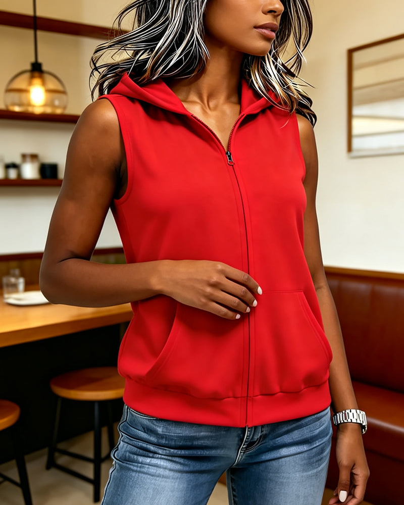 Sleeveless Hooded Zip Vest