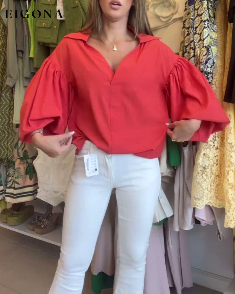 Solid color lapel bell sleeve blouse blouses & shirts spring summer