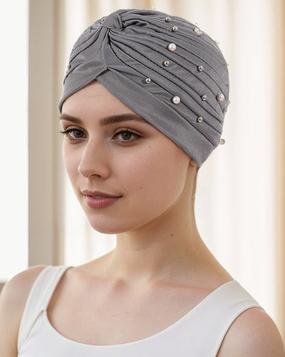 Pearl Pleated Pre-Tied Turban Hat