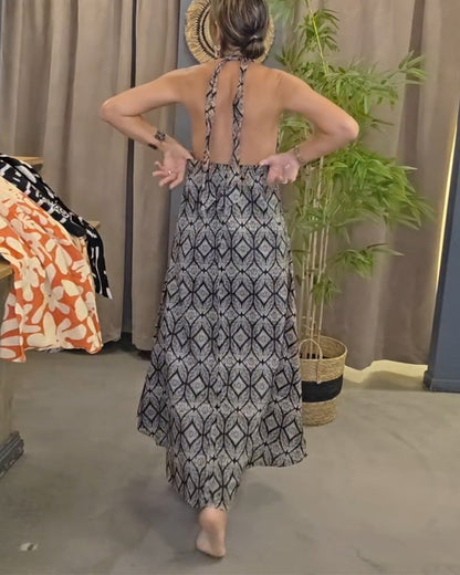 Halterneck Wave Checker Print Dress