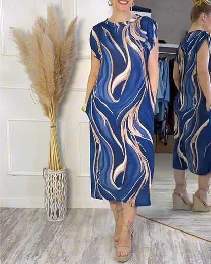 Gilded Flowing Pattern Column Dress
