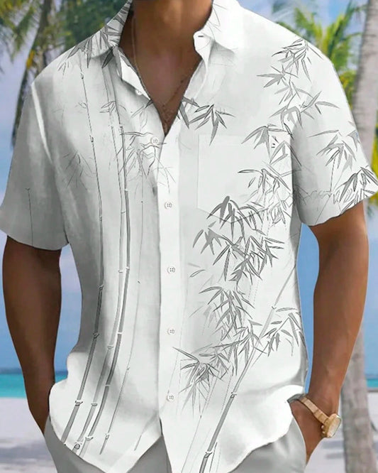 Men's Ink Wash Bamboo Print Short Sleeve Shirt