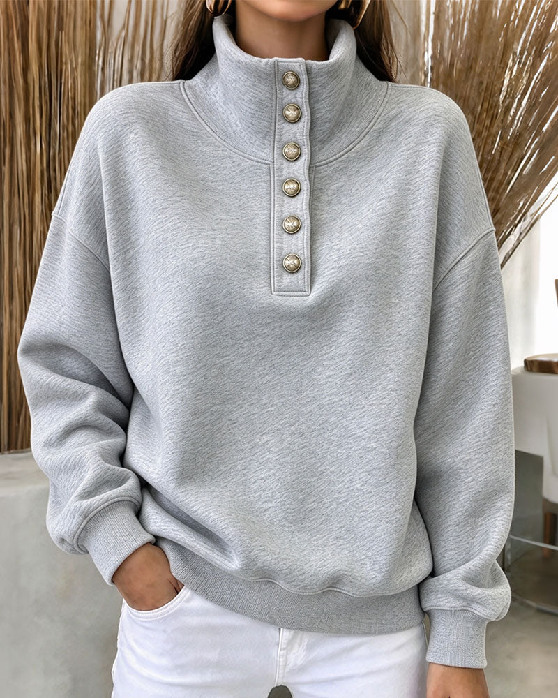 High Collar Buttoned Long Sleeve Sweatshirt 2024f/w sweatshirts