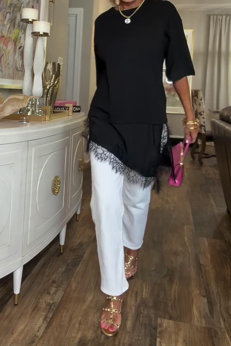 Lace Splicing Irregular Mid-Length Blouse