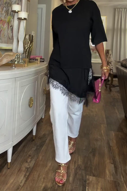 Lace Splicing Irregular Mid-Length Blouse