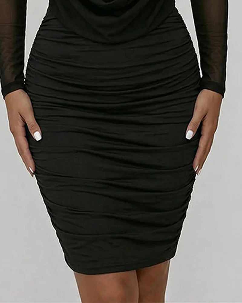 Mesh Pile Collar Slim Fit Hip-Hugging Dress