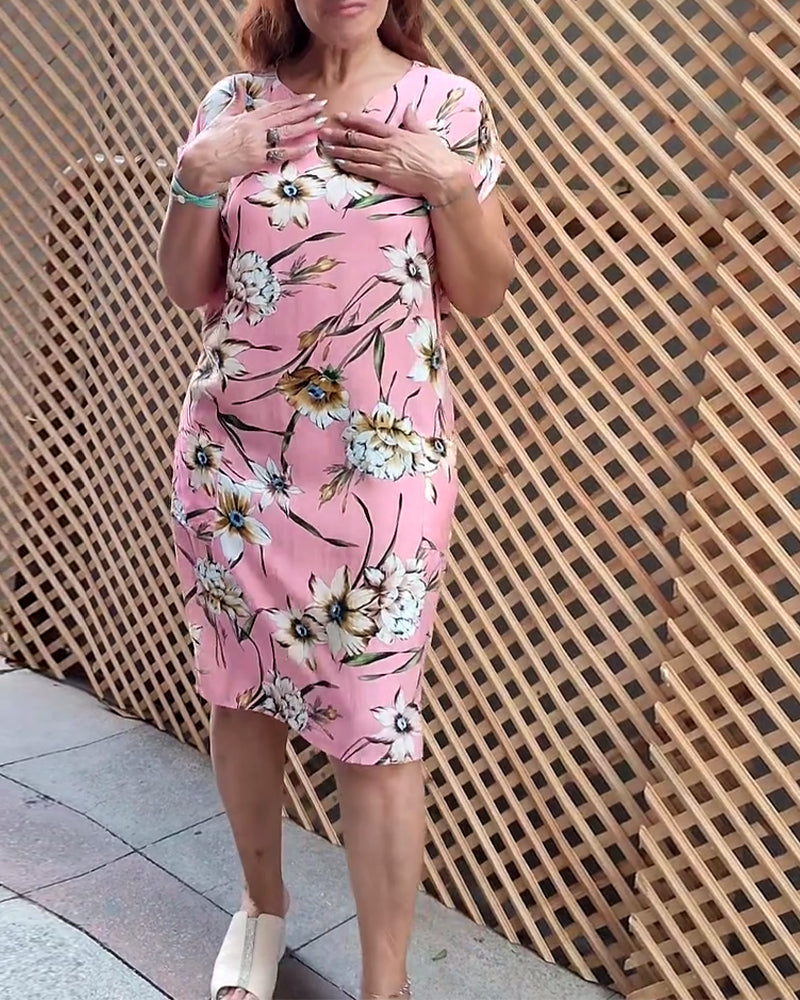 Floral print V-neck short-sleeved dress casual dresses summer