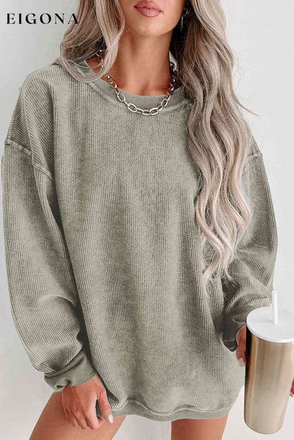 Round Neck Dropped Shoulder Washed Out Casual Sweatshirt Sage clothes Ship From Overseas sweater sweaters SYNZ