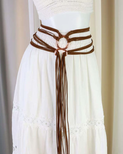 🔥Medieval Viking Braided Leather Belt Set, with Ring Buckle & Tassel Decorations
