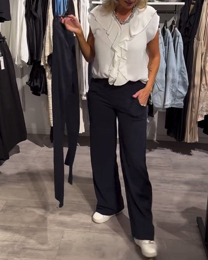 Pantaloni casual alla moda in tinta unita