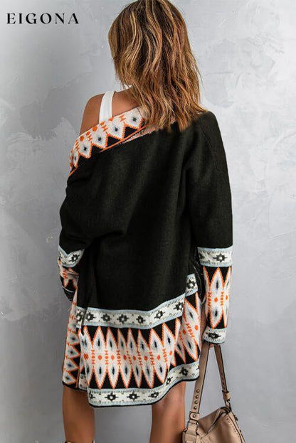 Geometric Open Front Long Sleeve Cardigan Clothes Ship From Overseas SYNZ