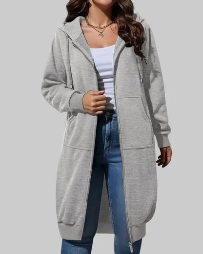 Long Hooded Zip Sweatshirt Coat