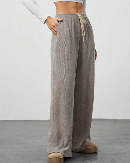Solid Drawstring Wide-Leg Long Pants