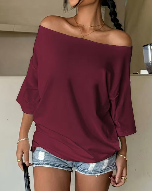 One-Shoulder Batwing Sleeve Solid Color Blouse blouses & shirts spring summer