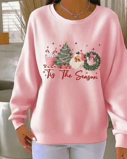 Long-Sleeved Santa Claus Pattern Sweatshirt