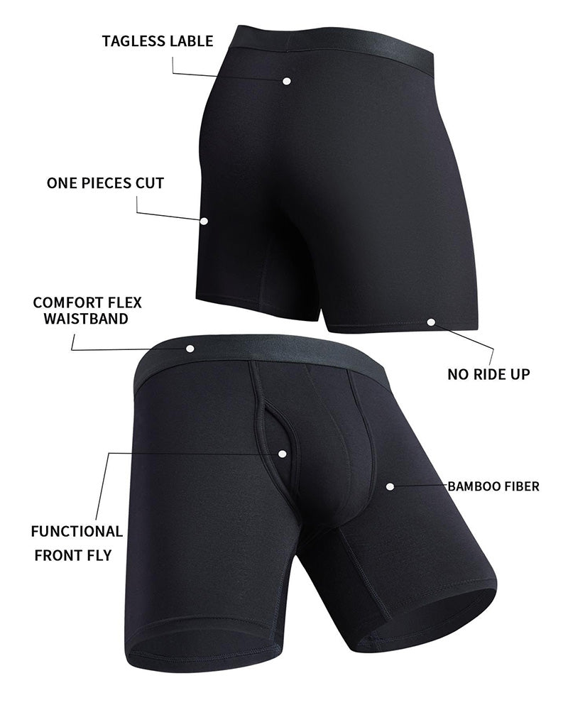 Men's Solid Color Bamboo Fiber Stretchy  Boxer Brief, Breathable Comfy Underwear for Daily Wear, Casual Men's Underwear for All Seasons
