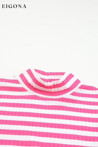 Strawberry Pink Striped Print Textured Knit Long Sleeve Tee clothes long sleeve shirt long sleeve shirts long sleeve top long sleeve tops shirt shirts top tops