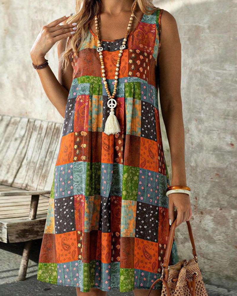 Sleeveless colorful square dress casual dresses summer