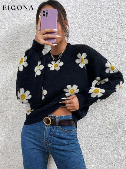 Flower Round Neck Latern Sleeve Sweater clothes Ship From Overseas sweater sweaters Sweatshirt X.W