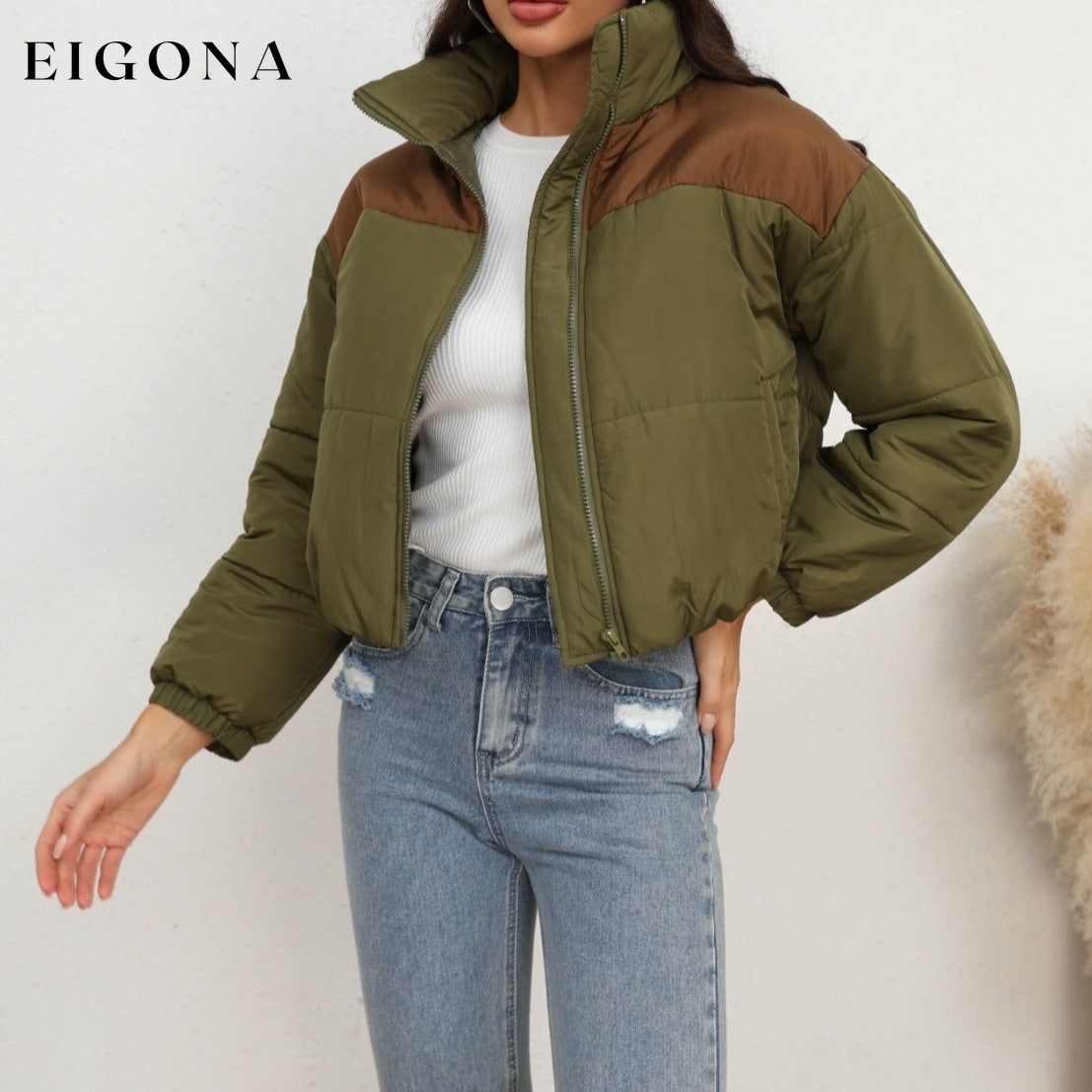 Two-Tone Zip-Up Puffer Jacket CATHSNNA clothes Jacket Coat Jackets & Coats Ship From Overseas Shipping Delay 09/29/2023 - 10/03/2023