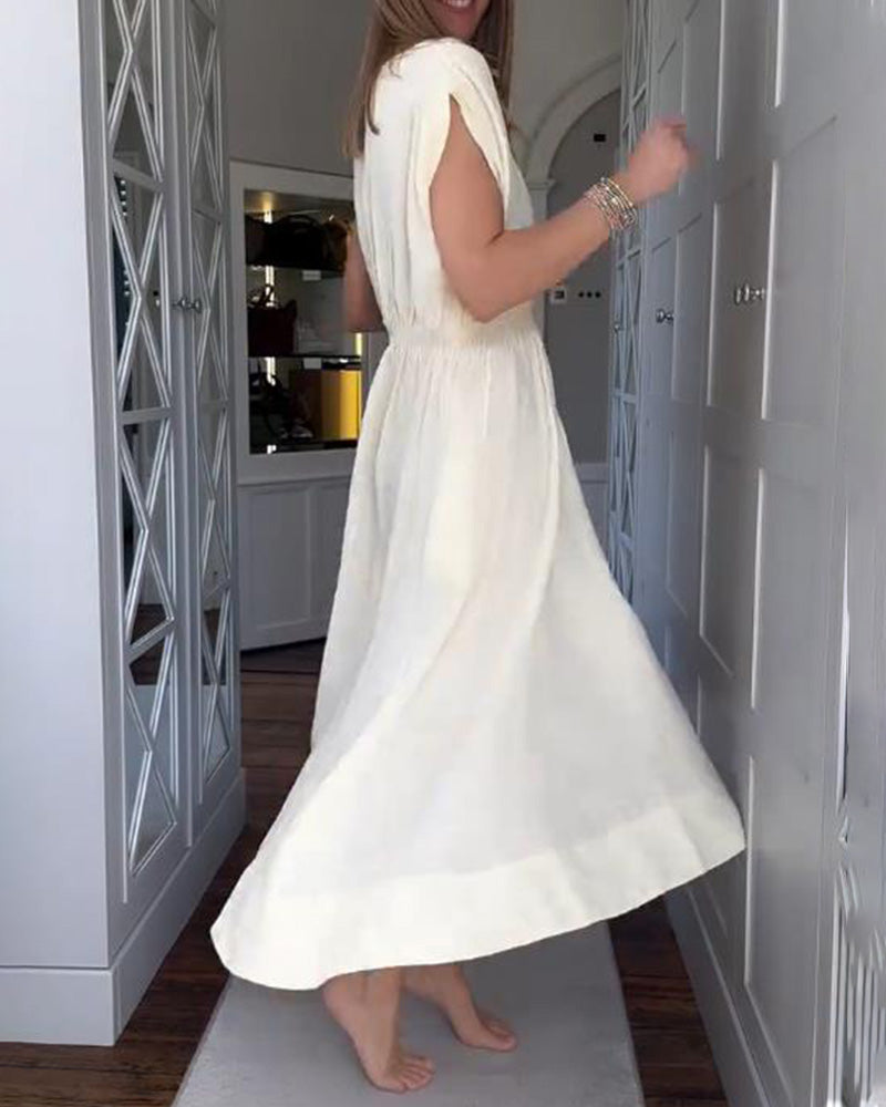 Elegant Solid Color Waisted Dress