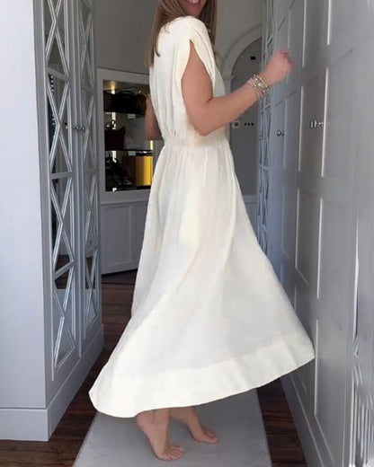 Elegant Solid Color Waisted Dress