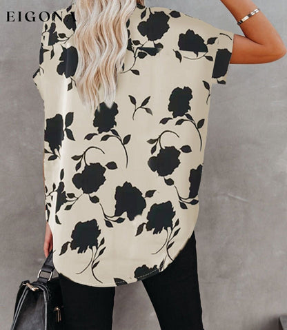 Apricot Floral Printed Short Sleeve Blouse clothes Occasion Daily Occasion Office Print Floral Season Summer shirt shirts short sleeve short sleeve shirt Style Modern top tops