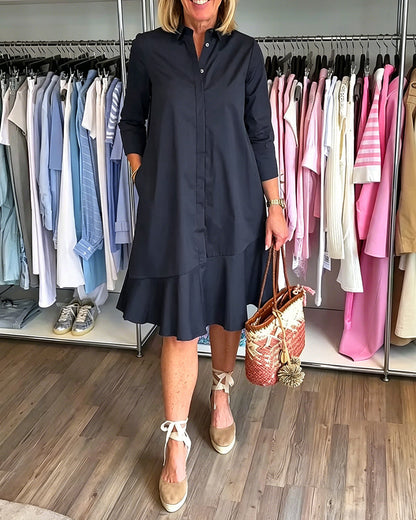 Shirt Collar Ruffle Dress