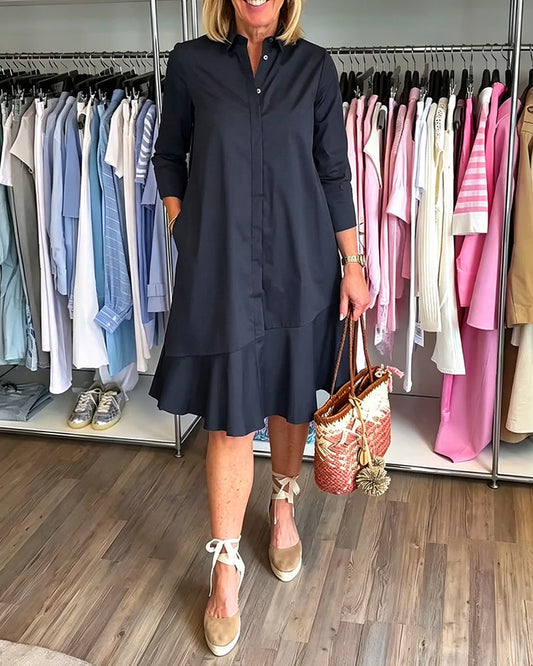 Shirt Collar Ruffle Dress