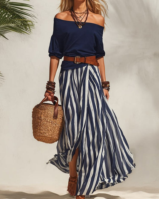 Vertical Striped Skirt Two-Piece Set spring summer two-piece sets