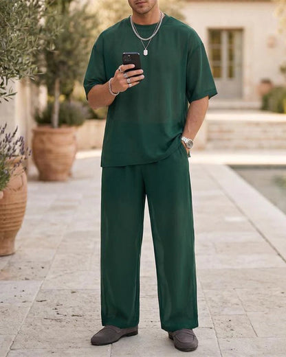 Men's Casual Solid Color Short Sleeve Set