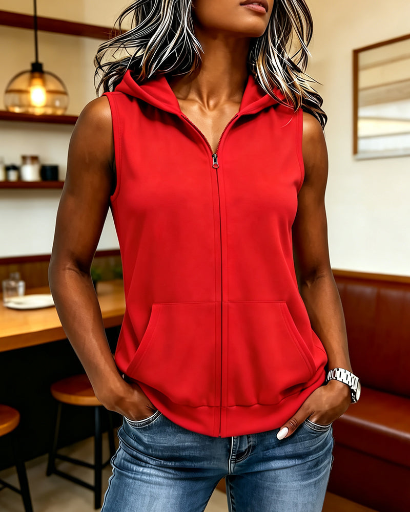 Sleeveless Hooded Zip Vest