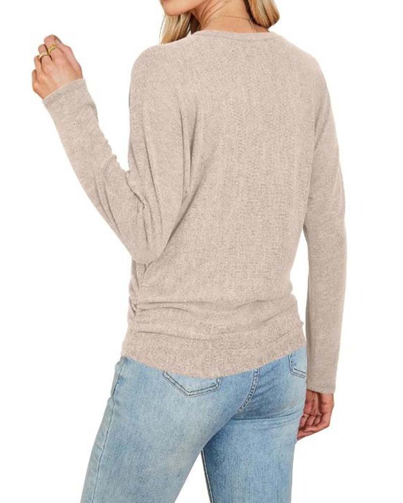 Crew Neck Solid Long Sleeve Top 2024 f/w blouses & shirts