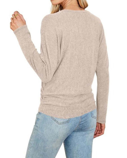 Crew Neck Solid Long Sleeve Top 2024 f/w blouses & shirts