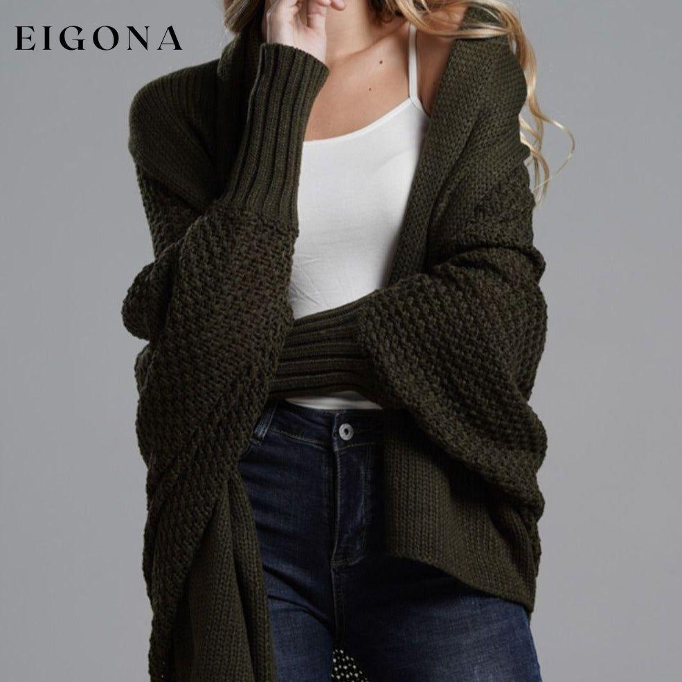 Double Take Sleeve Open Front Ribbed Trim Longline Cardigan cardigan cardigans clothes Double Take Ship From Overseas sweaters