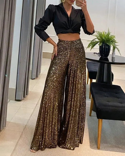 High-waist sequined wide-leg pants 2024 f/w pants