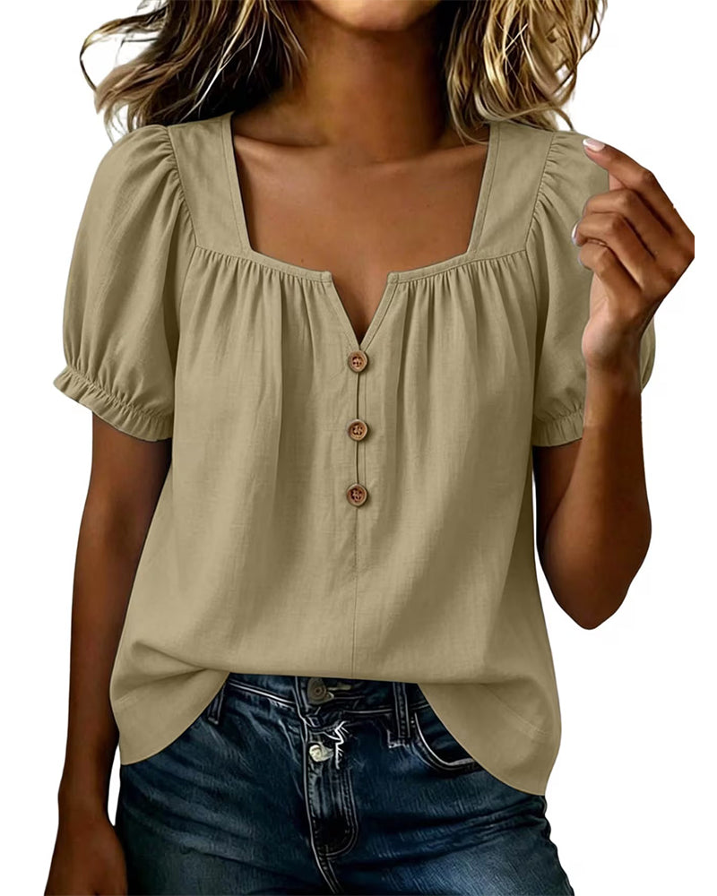Puff Sleeve Button Down Blouse