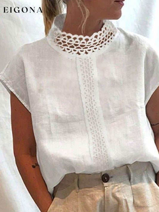 Women's Cotton Linen Lace Turtleneck Shirt