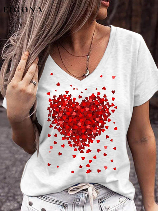 Women's Red Hearts Print Casual Tee